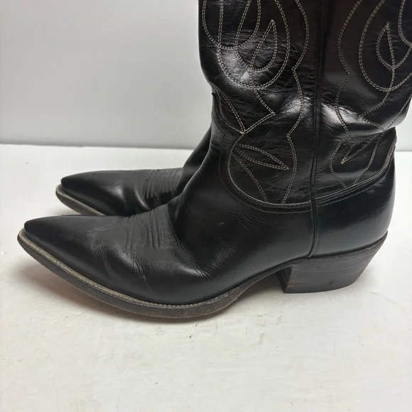 Justin Black Leather Cowboy Boots Embroidered Pointy Toe Snip Mens size 7.5 D